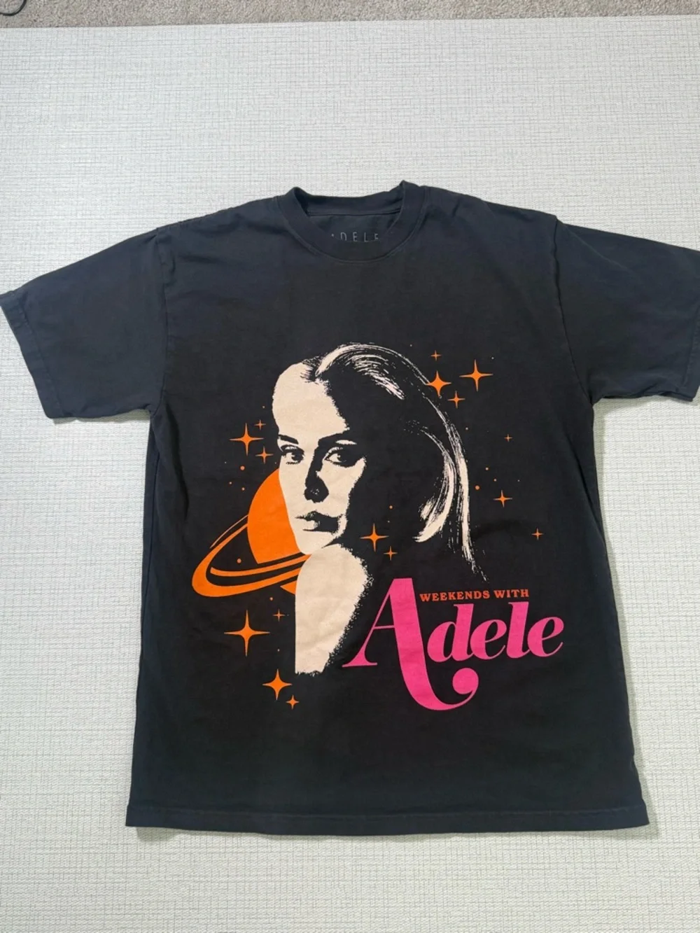 Weekends With Adele Graphic Tee - Black with Pink & Orange Print - Picture 3 of 4